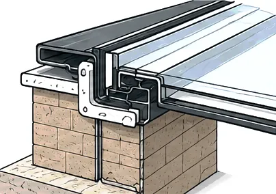 Cut-away drawing: glazing seals and gaskets