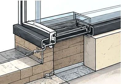 Cut-away drawing: the kerb and its flashing